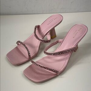 Ted Baker Pale Pink Rinita Diamante Satin Kitten Heeled Sandals Size US 7.5-8